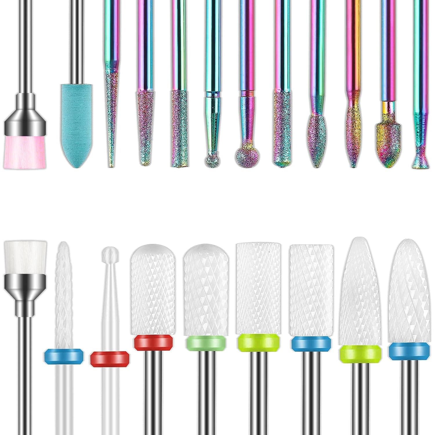 19pcs Nail Drill Bits Sets, 3/32 Inch Cuticle Electric Nail File and Ceramic Acrylic Gel Nail Bit Kit, Acrylic Nail Art Tools, Carbide Cuticle Remover Bits for Manicure Pedicure, Home Salon