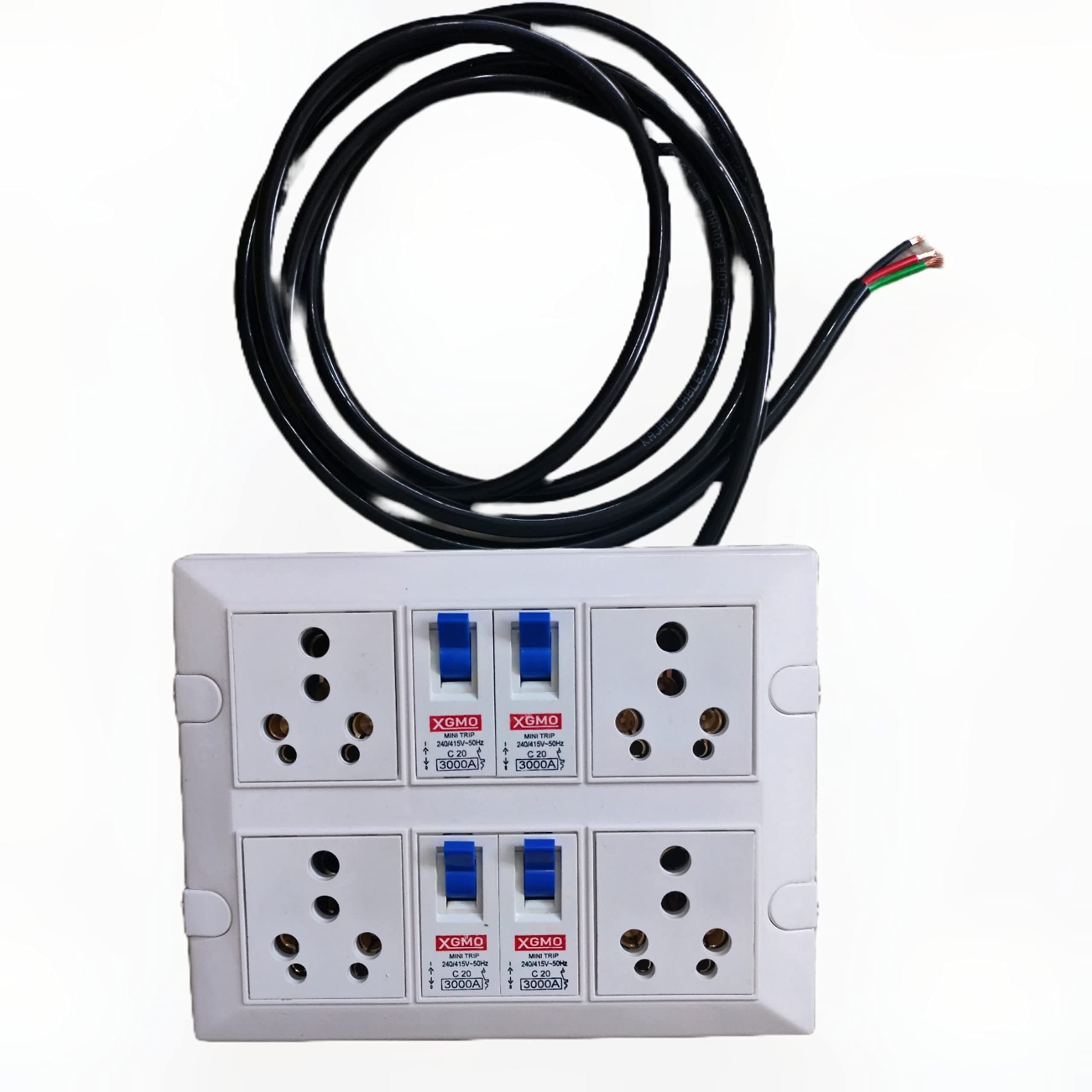 Extension Board Heavy Duty 4 Socket Point 20 Ampere 4 MCB Switch 20 Ampere 2.5 sq mm 3 core Copper Wire for Industrial Factory Office Home 4+4 Switch Board Modular (3 Meter Cable)