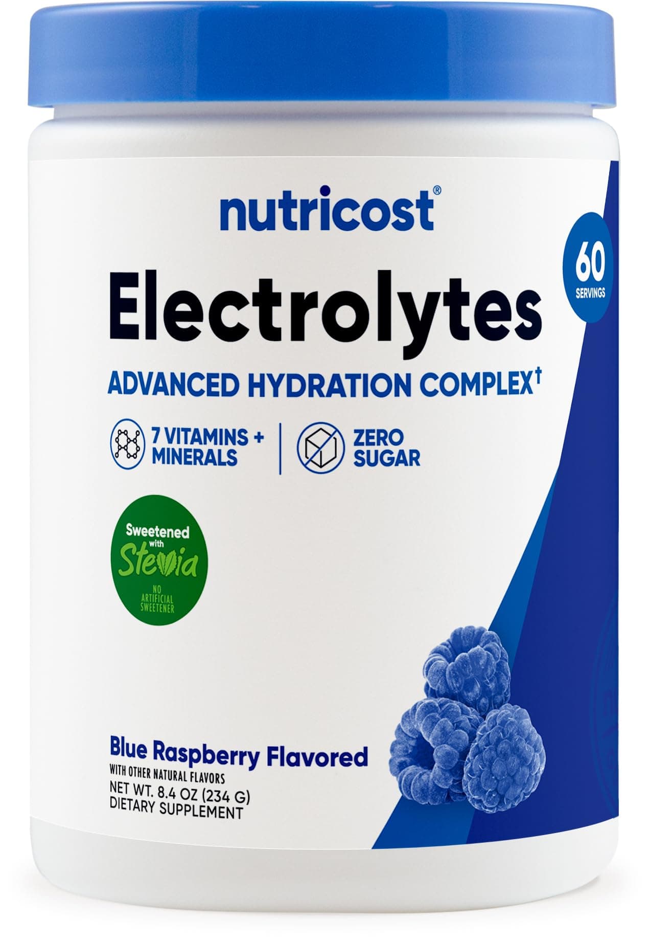 Electrolyte Complex Powder (60 Servings, Blue Raspberry) - Hydration Supplement Drink Mix with Vitamins and Minerals