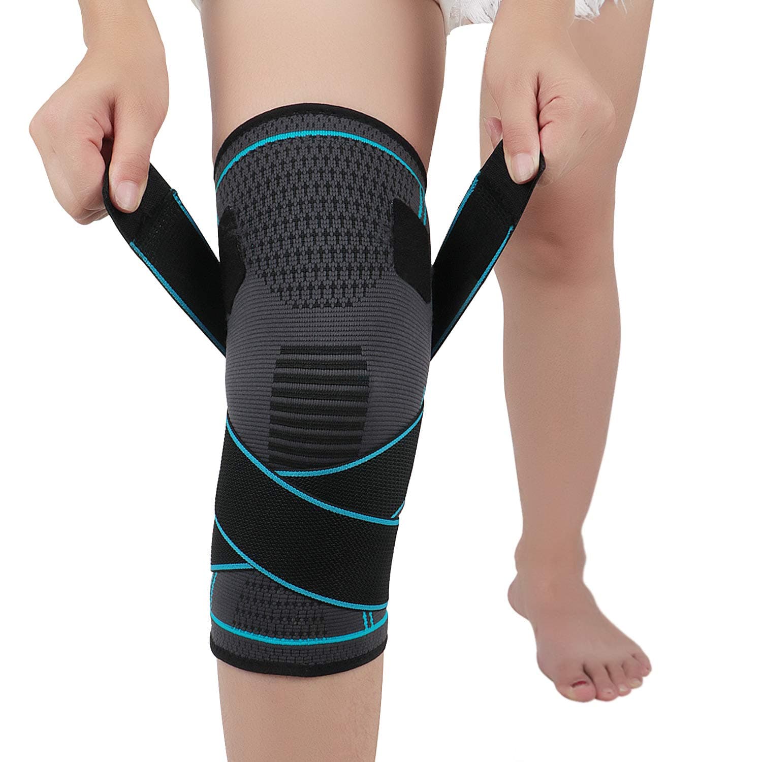 Knee Support Brace for Women and Men,Adjustable Compression Knee Brace for Arthritis,Joint Pain,Ligament Injury,Meniscus Tear,ACL,MCL,Running,Sports,Squats(single) (M, Blue)