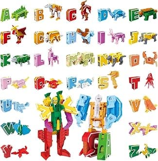VEAIS Alphabet Animal Toys for Kids, STEM ABC Learning Alphabots Transforming Toys Classroom Teaching Alpha Bots Toy for Kids 4-6 Toddlers - 26 Pieces