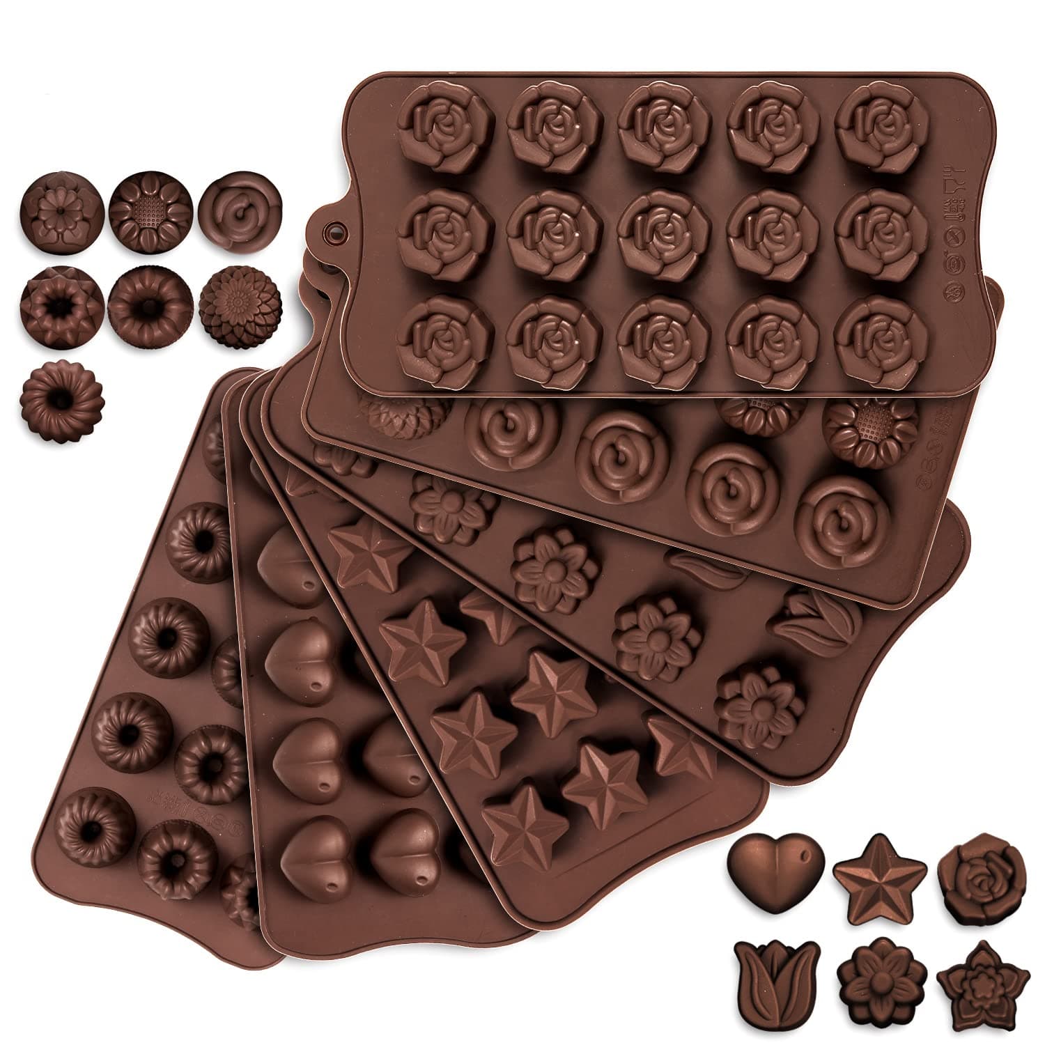 Whaline 6pcs Silicone Chocolate Molds, Candy Mold, Cake Making Molds Kit for Men, Women Baking