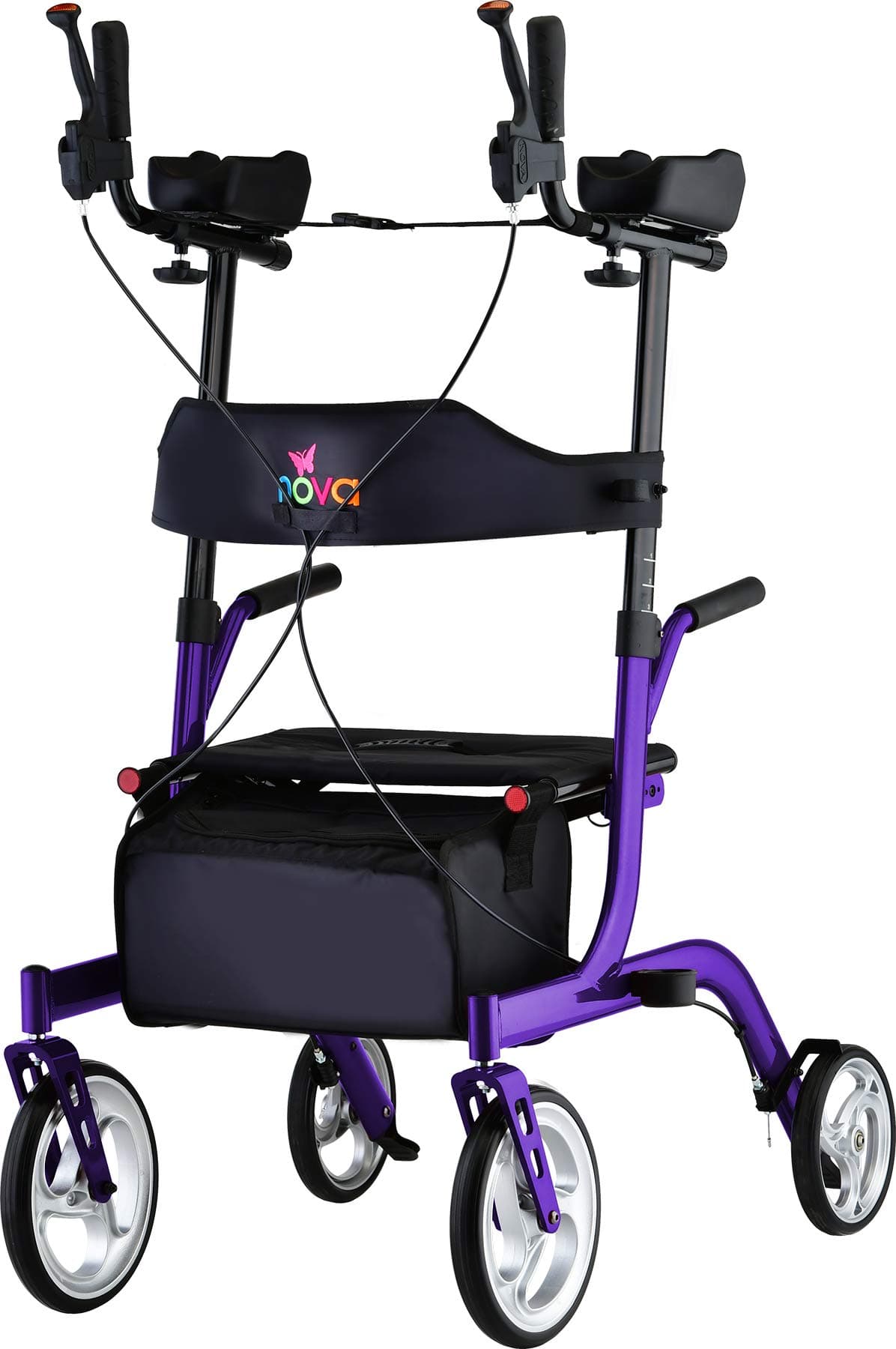 NOVA Phoenix Rise UP Rollator Upright Walker with Padded Contoured Forearm Platform, 10 Inch Front Wheels, Lightweight Foldable Stand Up Walker, Purple