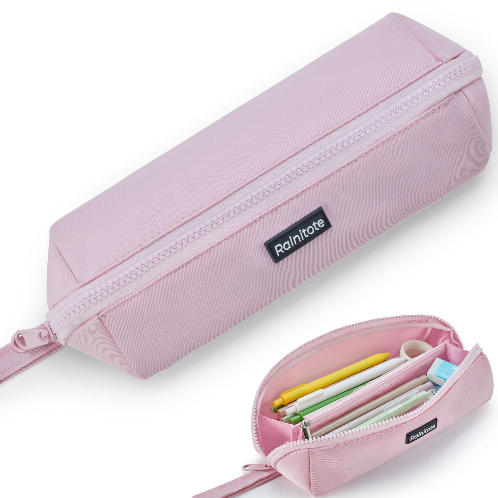 Ralnitote Large Pencil Case with 180° Open Design, Big Capacity Pen Bag for Girls & Boys, Aesthetic & Cute Pencil Pouch for School, Office, Makeup & Tech Accessories-Pink