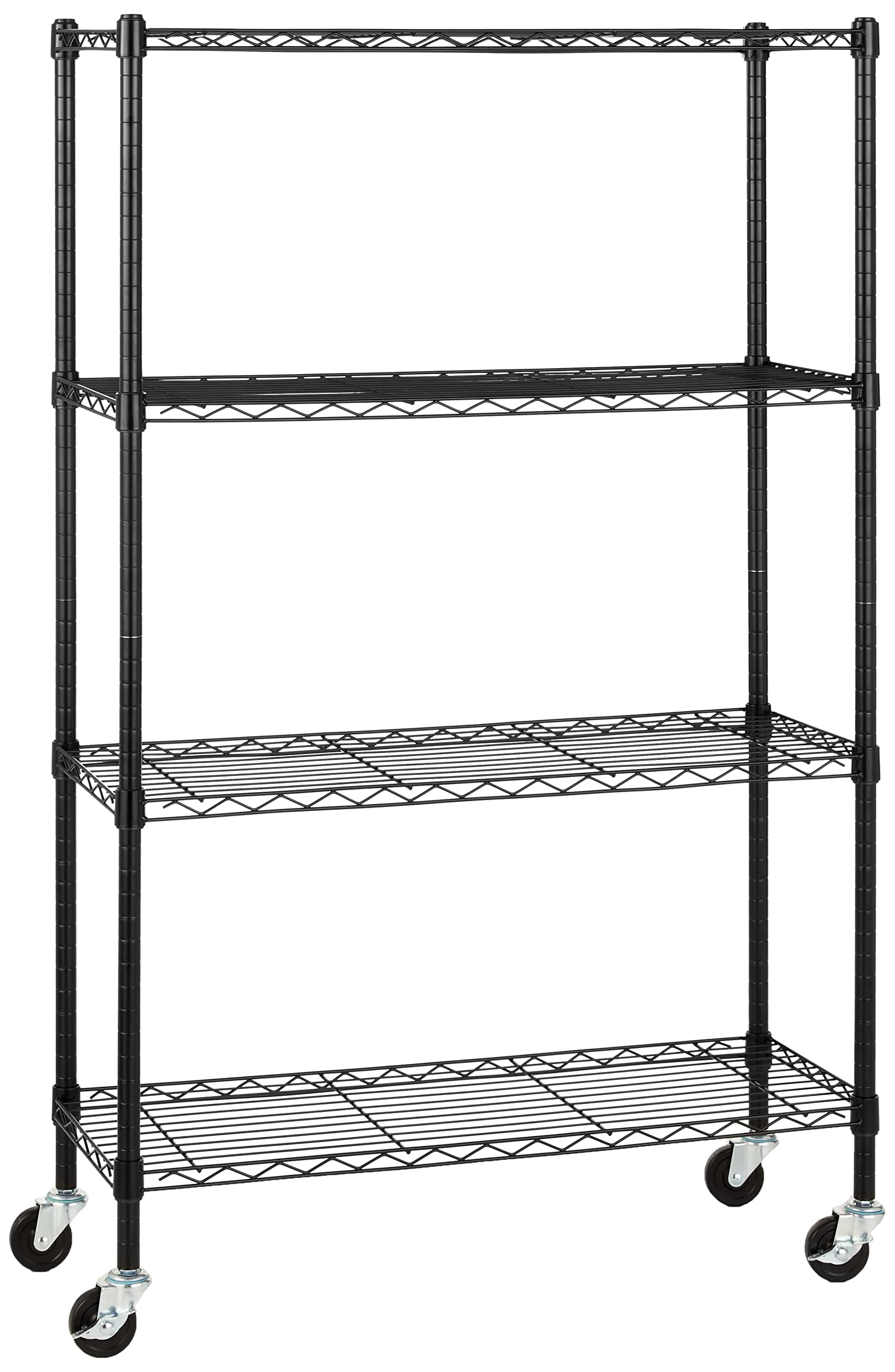 Amazon Basics 4-Shelf Heavy Duty Garage Shelving Storage Unit on 3" Wheel Casters, Adjustable Metal Wire Rack with Leveling Feet, 36" x 14" x 57.75", Black