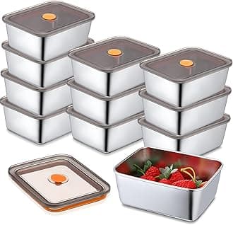 10 Set Stainless Steel Food Containers with Lids Metal Marinating Snack Containers Box for Lunch, Leftovers, Dishwasher & Freezer Safe (18 oz)