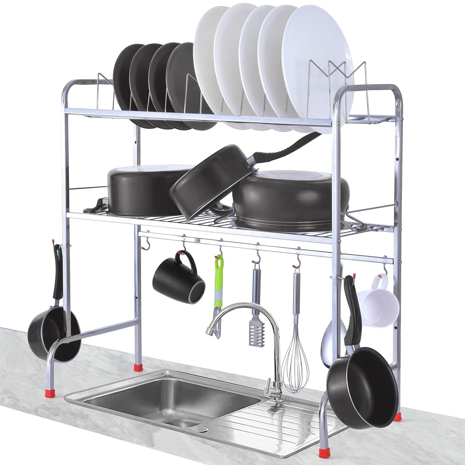 Over Sink Space Saving Dish Drainer Rack | Utensils Stand/Rack for Kitchen After Wash | Over Sink Dish Drying Rack Stainless Steel | Countertop, Tabletop, Tiered Shelf