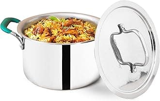 Triply Stainless Steel Stock Pot 2.9 Litre/Biryani Pot/Handi/Dutch Oven with Steel Lid | Medium 21.6cm/8.5 inch,1.4kg | Induction Friendly | Nonstick 3-Layer Body