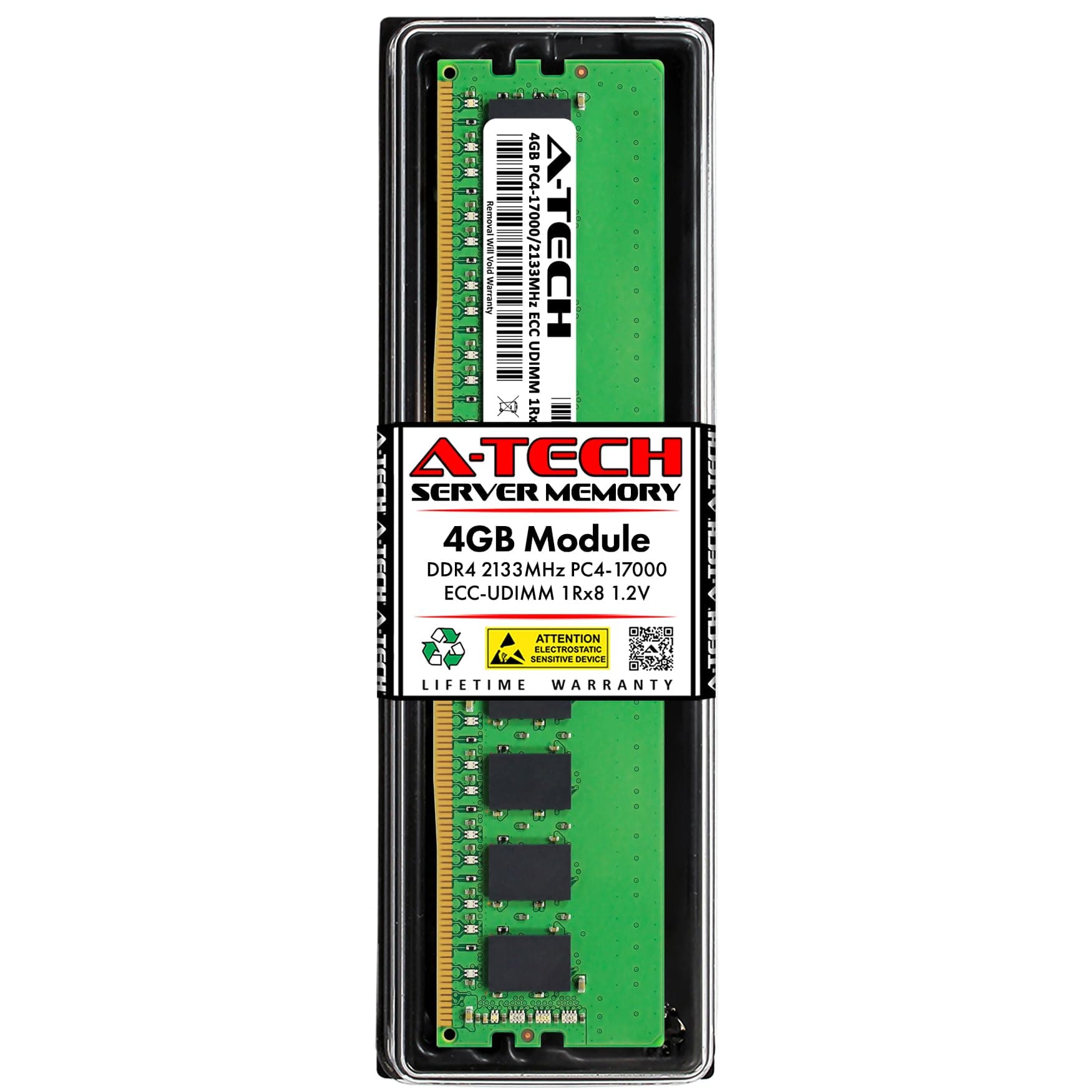 A-Tech Server 4GB DDR4 2133MHz PC4-17000 ECC UDIMM 1Rx8 Single Rank 1.2V ECC Unbuffered DIMM 288-Pin Server & Workstation RAM Memory Upgrade Module (A-Tech Enterprise Series)