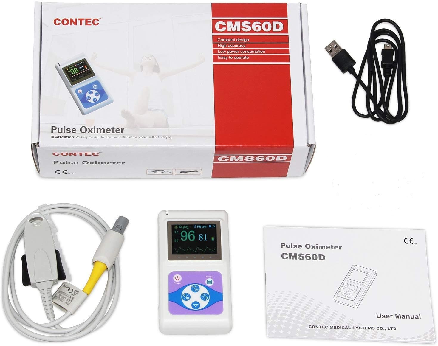 CONTECCMS60D Color OLED Screen White Electronic Portable Handheld Pulse Oximeter