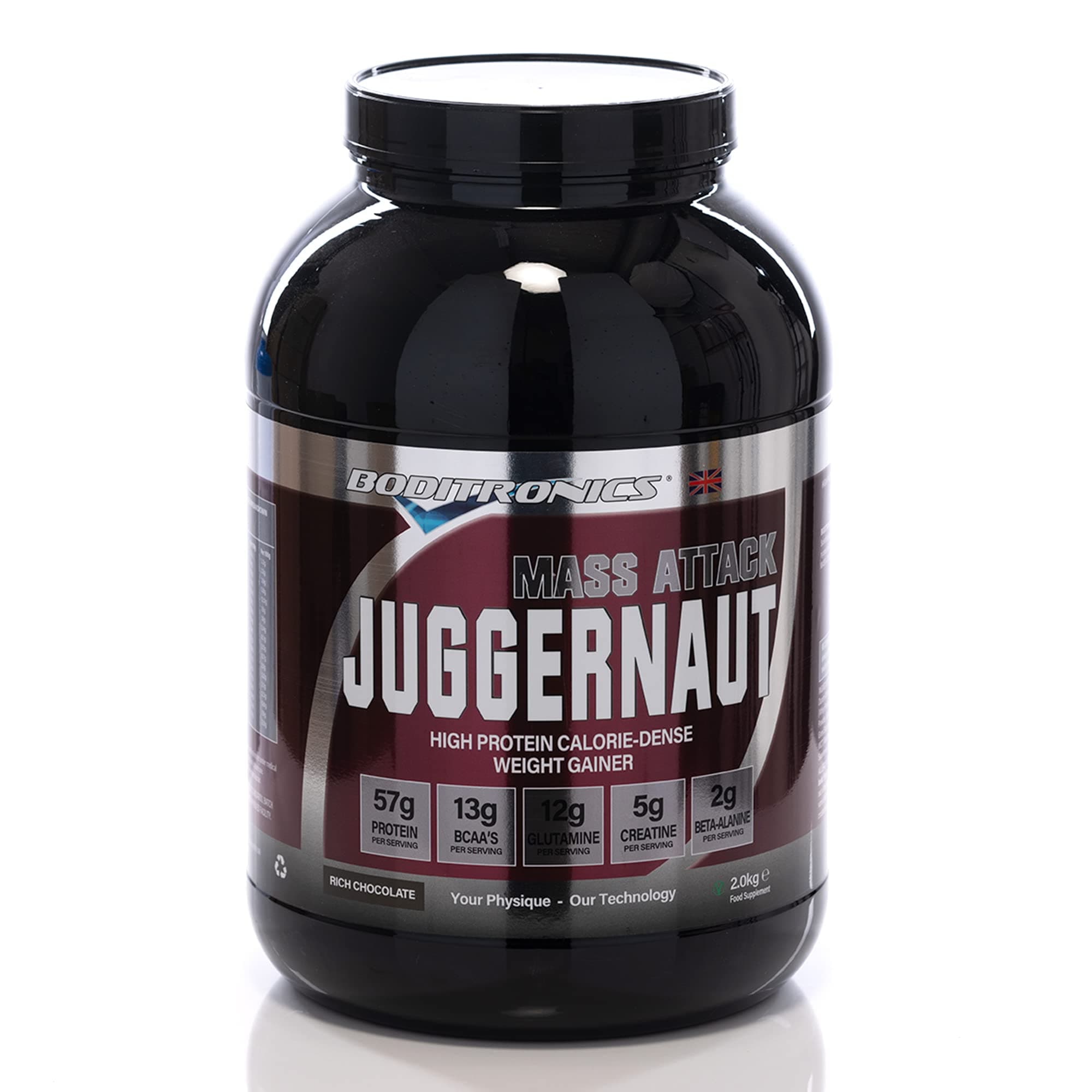 Boditronics Mass Attack Juggernaut Powder for Weight Gainer Powder, All in One Muscle Mass Gainer, High Protein Powder for Men & Women, 5g Creatine, BCAA, Glutamine & Beta Alanine (Rich Chocolates)