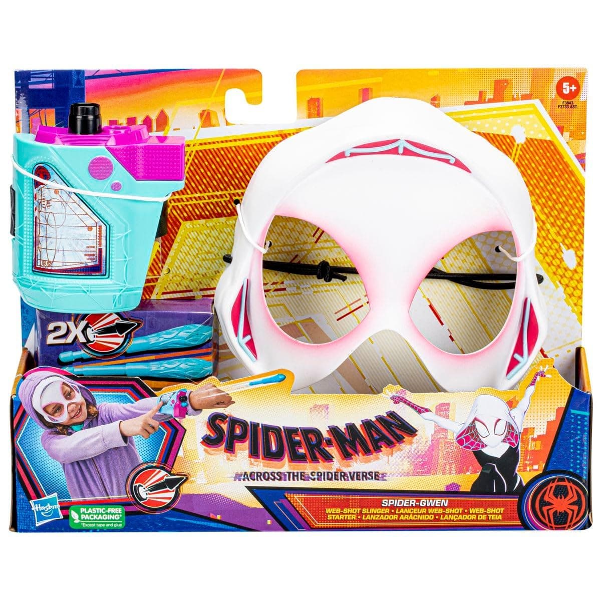 Marvel Spider-Man: Across The Spider-Verse Spider-Gwen Web-Shot Slinger Mask and Blaster Set|Spider-Man Web Shooter Toy|Super Hero Toys for 5 Year Old Girls and Boys and Up|Multicolor