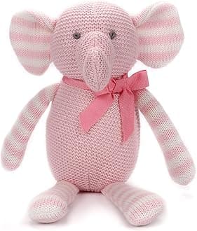 FLUFFYFUN 100% Organic Cotton Pink Elephant Plush, 7.1" Baby Stuffed Animals for Newborn