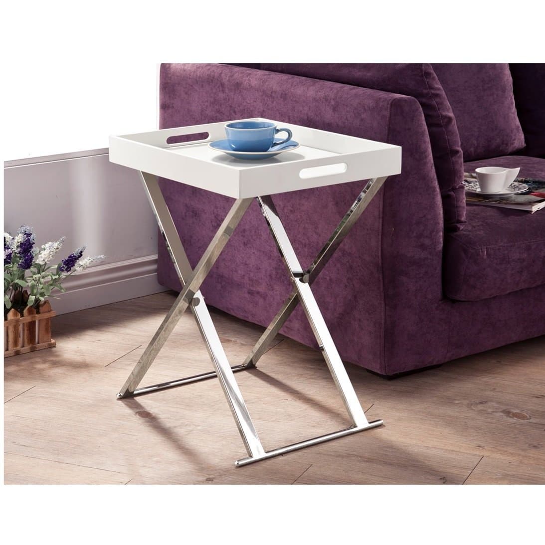 Accent Table with Traditional Square Shape Made with Chrome Contruction in White Finish