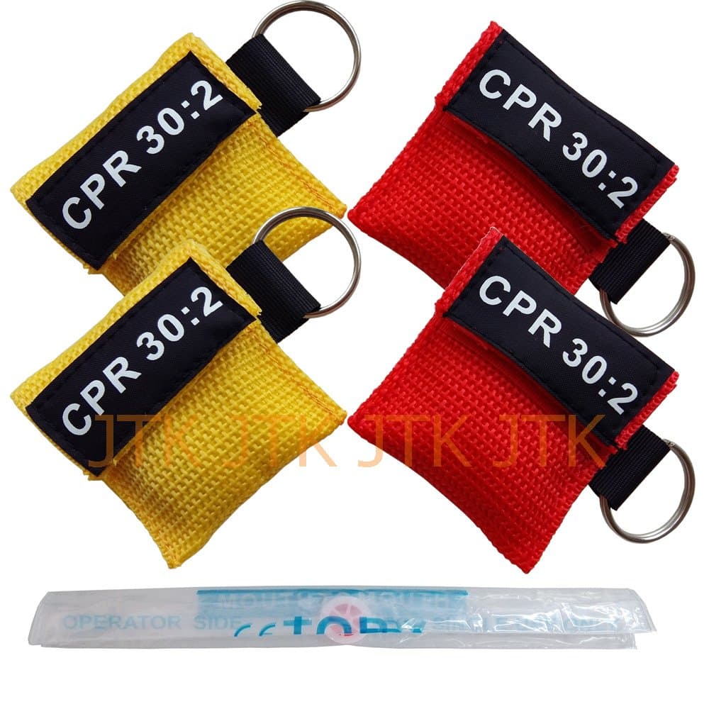 4pcs/lot CPR Barrier with Keychain CPR FACE Shield AED RED&Yellow Pouch CPR 30:2