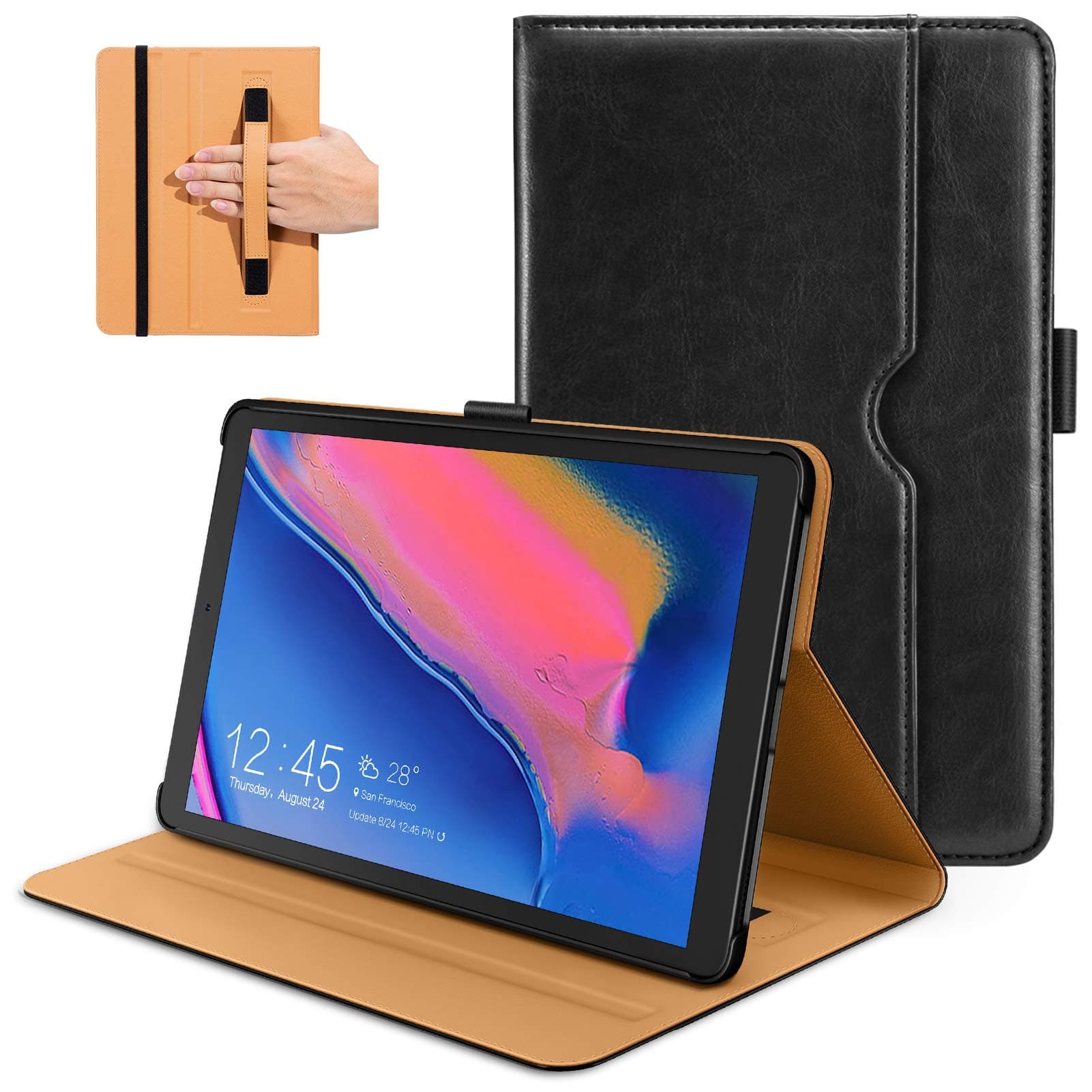 DTTO for Samsung Galaxy Tab A 8.0 2019 Case, Premium Leather Folio Cover with Hard Back for Samsung Galaxy Tab A 8.0 with S Pen Tablet P200/P205 (2019) [Not Support Auto Sleep/Wake], Black
