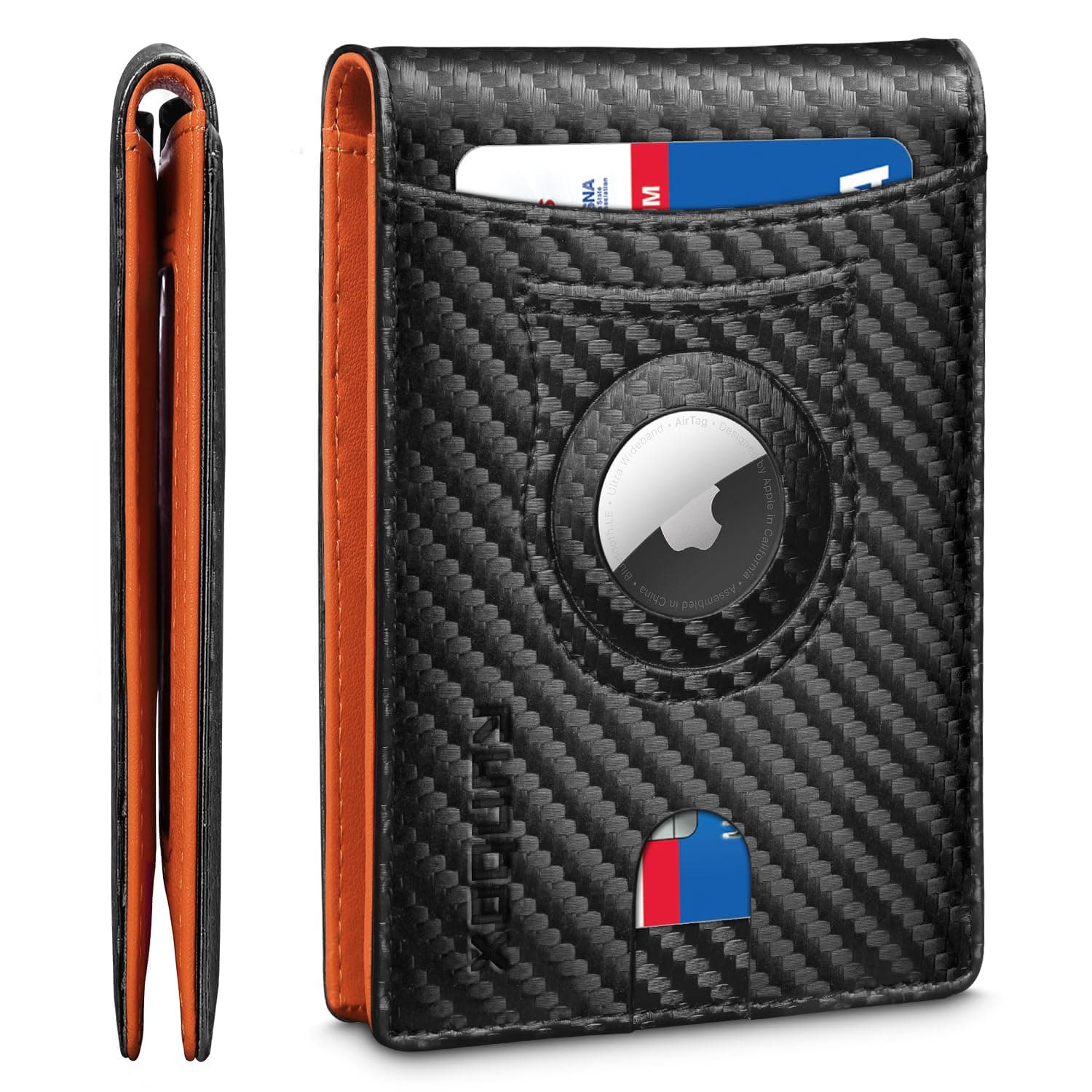 RUNBOX AirTag-Wallet-Mens-Slim-RFID Blocking Wallets Leather with Bill Compartment Air Tag Bifold Card Holder Wallet Gifts for Men Dad, medium, Carbon BKOR