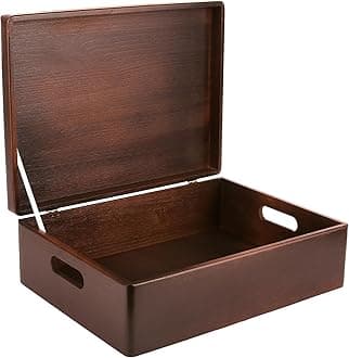Creative Deco XL Brown Wooden Box Storage with Hinged Lid | 15.8 x 11.8 x 5.5 inches (+-0.5) | with Handles | Gift Box for Tool Dog Toy Shoes Clothes Kitchen Storage Document | Wood Keepsake Chest
