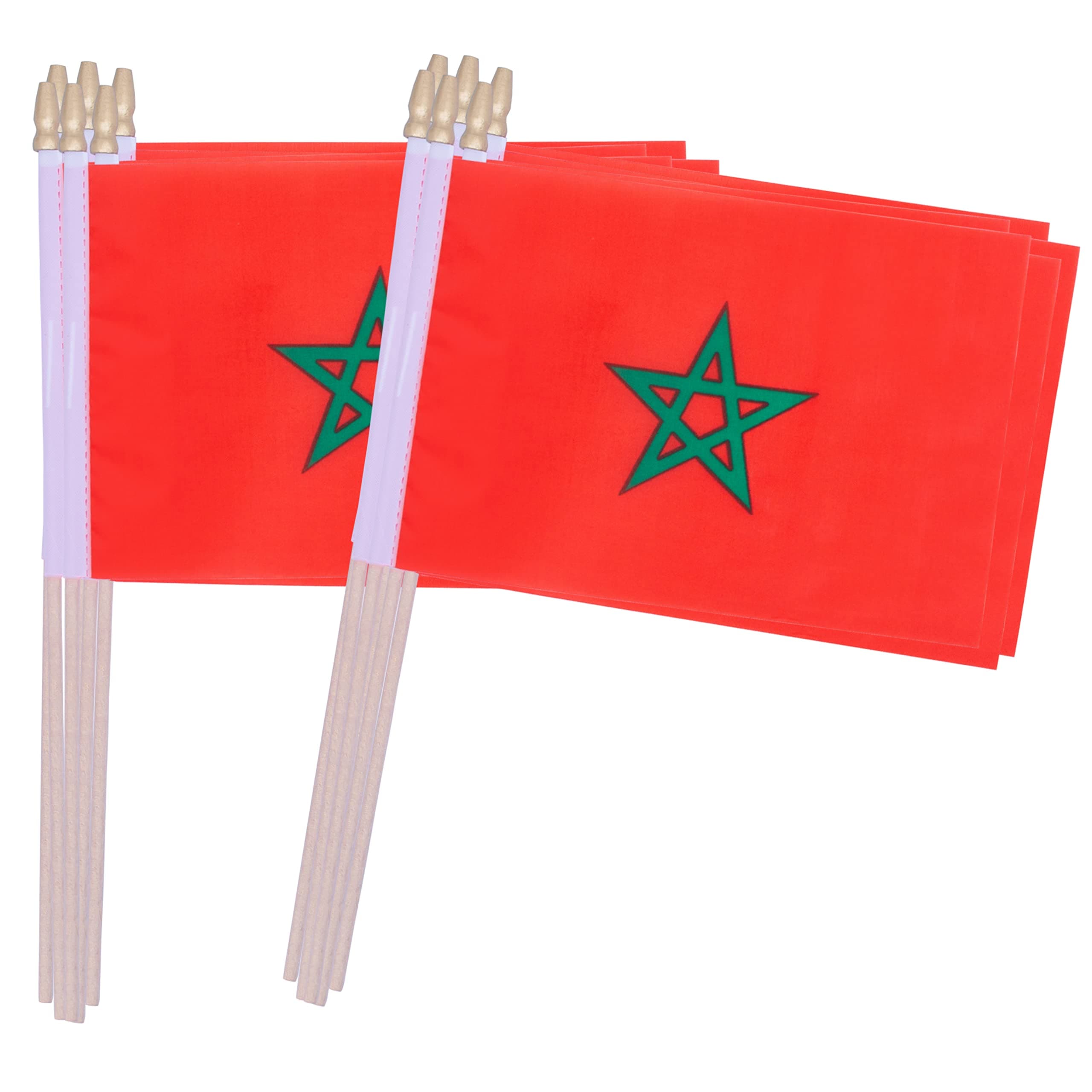 Morocco Stick Flag Moroccan Small Mini Hand Held Flags,5x8 Inch,12 Pack