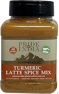 Pride of India - PACK of 6 - Turmeric Latte Spice Mix – Gourmet & Warm Tea Spice Blend – Healthy/Gluten-Free – Ideal for Lattes/Smoothies/Golden Milk – Easy to Store – 7 oz. Medium Dual Sifter Jar