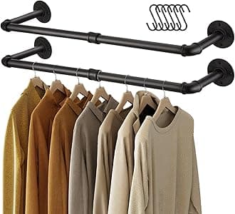 Greenstell Clothes Rack,36.2 Inch Industrial Pipe Wall Mounted Garment Rack,Space-Saving Hanging Clothes Rack,Heavy Duty Detachable Garment Bar,Multi-Purpose Hanging Rod for Closet 2 Base (2 Pack)