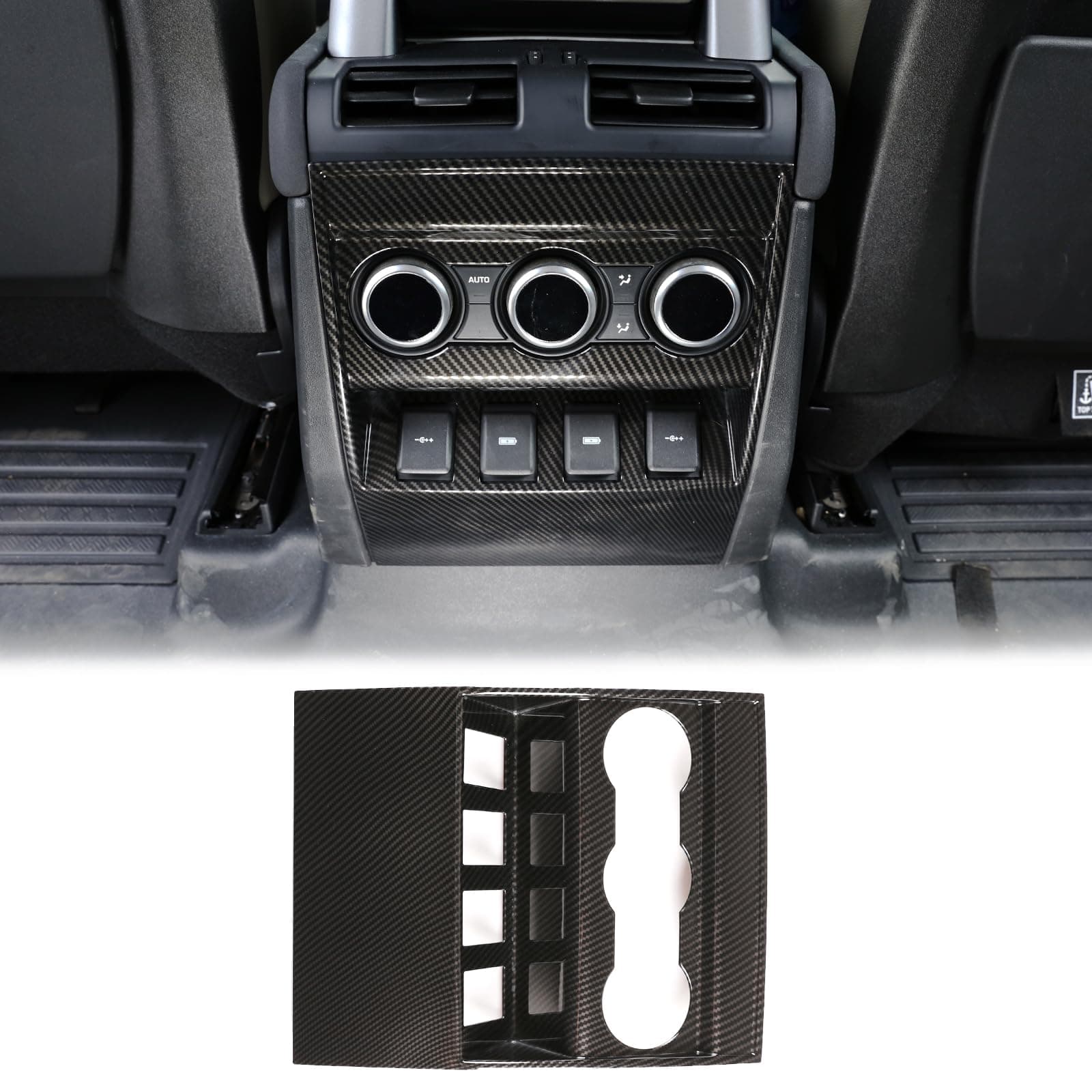 Rear Air Vent Control Panel Cover for Land Rover Defender 2020-2023 Accessories, ABS Material Rear Air Condition Adjustment Panel Anti Kick Protective Cover (Carbon Fiber Pattern)