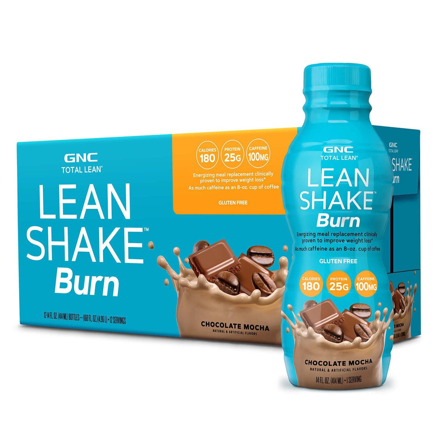 Lean Shake Burn With Caffeine, Meal Replacement, Chocolate Mocha, 25g Protein, Clinically Proven Weight Management, Ready To Drink, Zero Added Sugar, 14 oz Bottles, Pack of 12