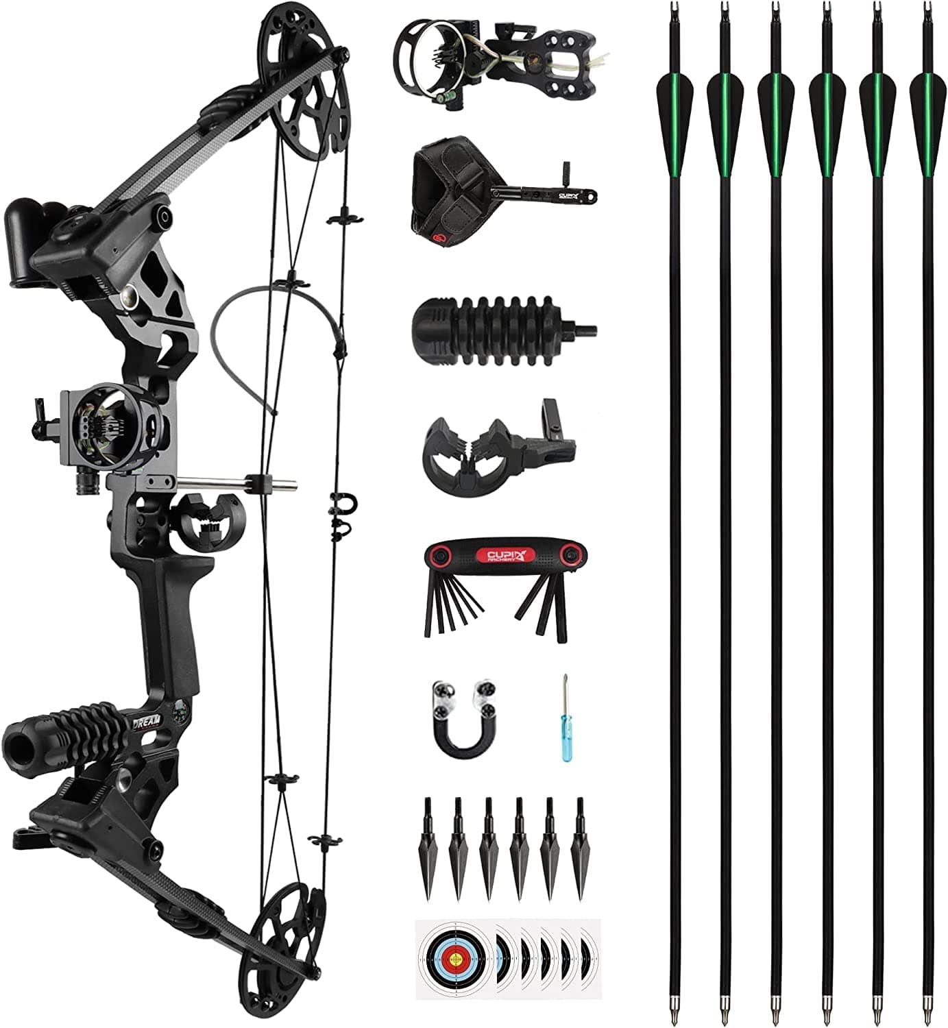 The7boX Compound Bow and Arrow Set 20-70 LBS Adjustable 320 Fps Speed Archery Bow Kit with Carbon Arrows and Accessories for Adults Youth Beginner Outdoor Sports Hunting and Target Practice