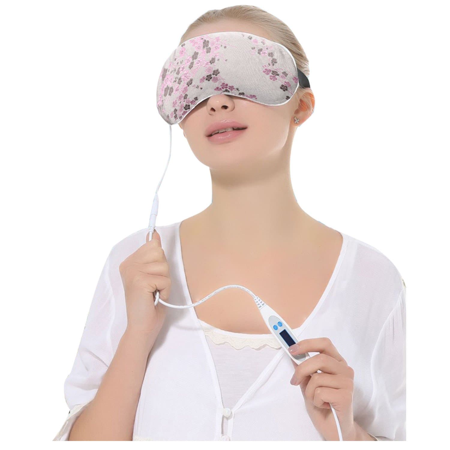 Heated Eye Mask with USB Temperature Control and Timing Eyeshade Lavender Flavor Scented Silk Night Sleeping Hot Steam Eye Cover (Gray)