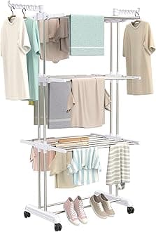 Synergy - Premium Heavy Duty Stainless Steel Foldable Cloth Drying Stand/Clothes Dryer - 3 Tier White - SY-CS21