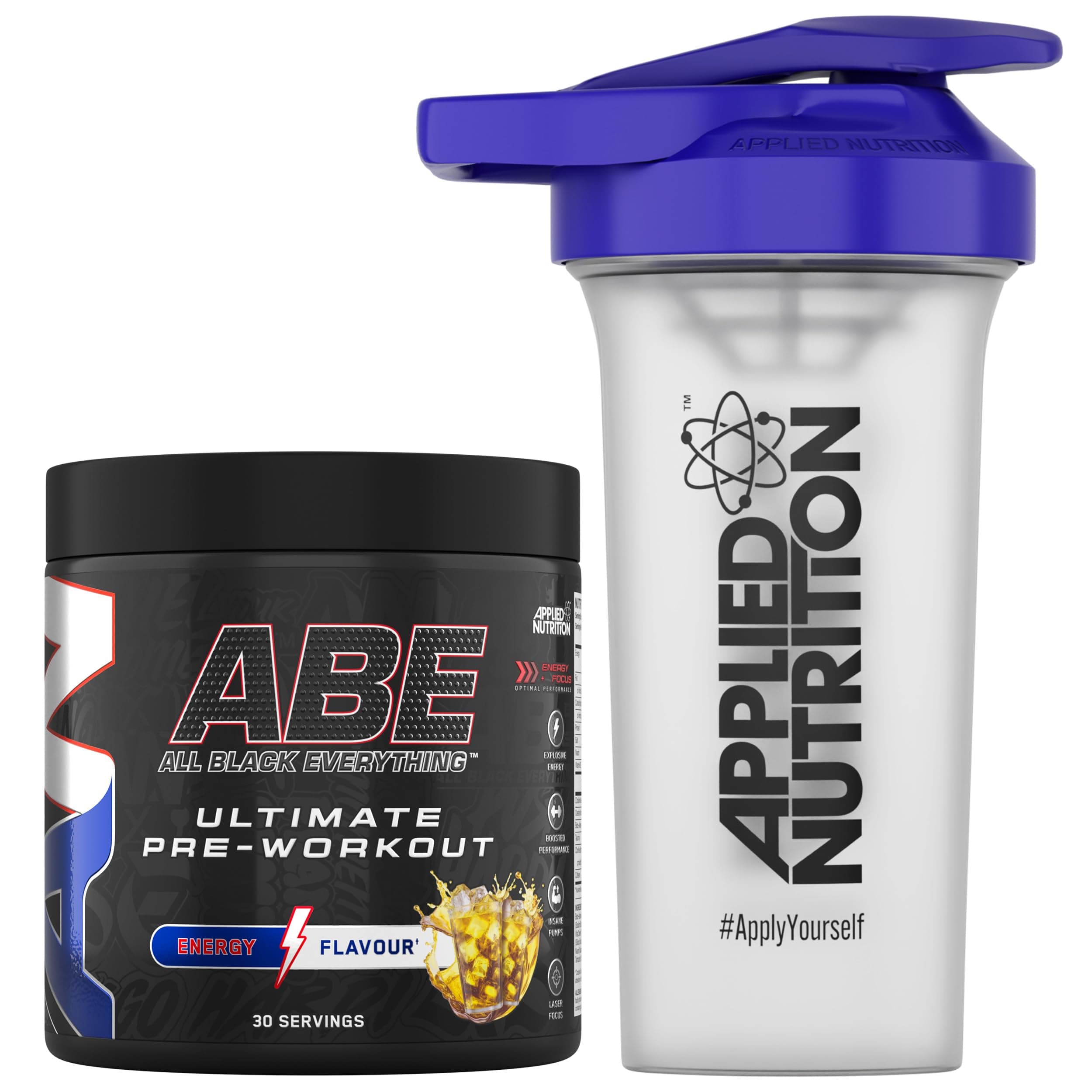 Applied Nutrition Bundle ABE Pre Workout 375g + 700ml Protein Shaker | All Black Everything Pre Workout Powder, Energy & Physical Performance with Creatine, Beta Alanine (Energy Flavour)