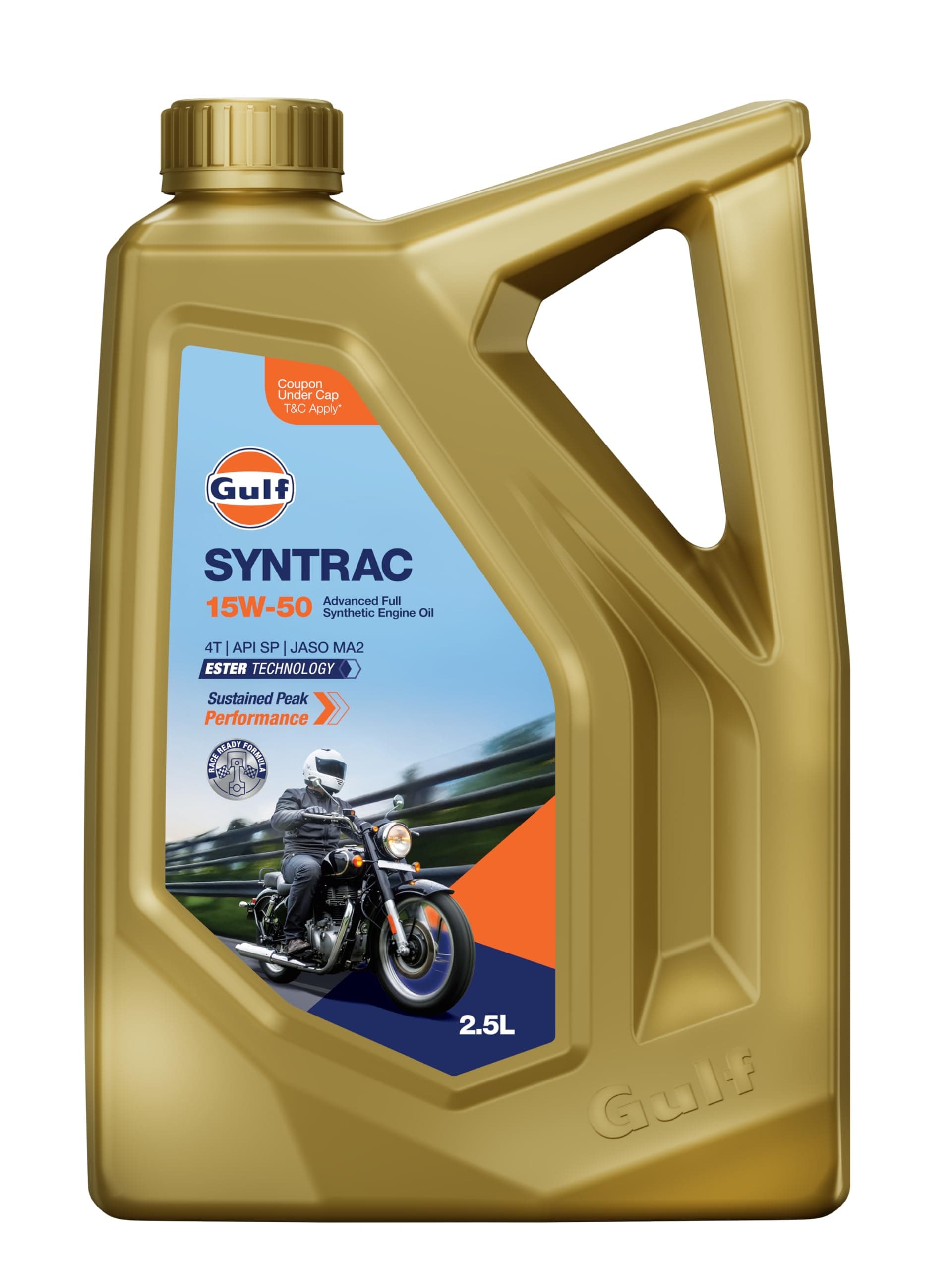 SYNTRAC 15W-50 4T API SP, JASO MA2 | Ester Technology | 2 Wheeler Bike Advanced 100% Full-Synthetic Engine Oil [2.5 L] - Pack of 1