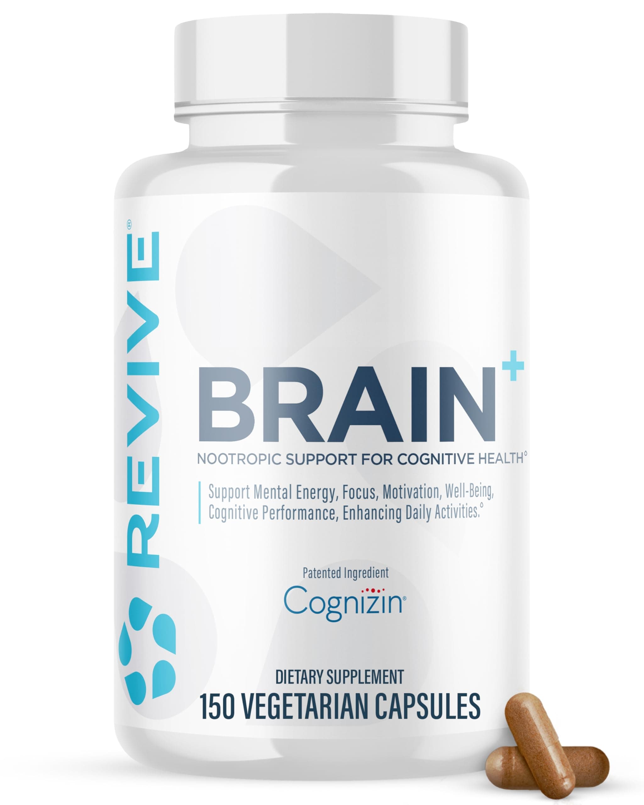 Revive MD Brain Supplements for Memory and Focus, Brain Plus, 150 Capsules - Stimulant Free Natural Supplement with No Fillers Supports Cognitive Function, Memory & Focus - Vegan, Gluten & Soy Free