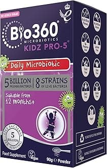 Natures Aid Bio360 Kidz Pro-5 Daily Microbiotic Powder 90g for Children 12 months to 12 years - 5 Billion Friendly Bacteria - Supports Digestive Health & Immunity Sugar Free Vegan Non-GMO Gluten-Free