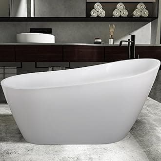 55.12"Acrylic Free Standing Tub,Single Slipper Shape Minimalist Bathtub,Modern Soaking Bathtub with cUPC Certified,Brushed Nickel Overflow&Drain(Glossy White)