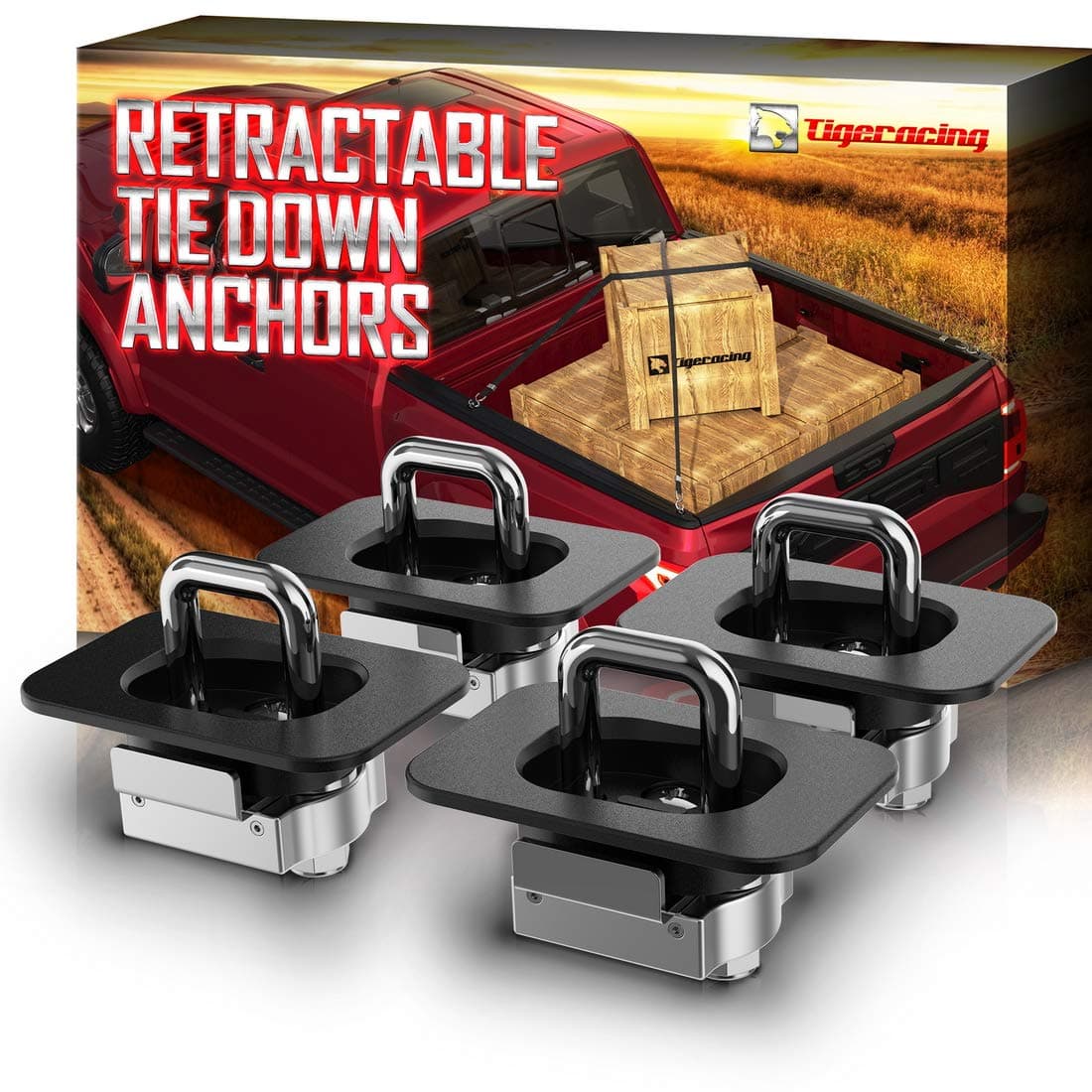 Tie Down Anchors Retractable Truck Bed Top Side D Ring Compatible with 1999-2014 F250 350 Super Duty / 2008-2014 F450 Super Duty - 3000 LBS Capacity All Metal of 4