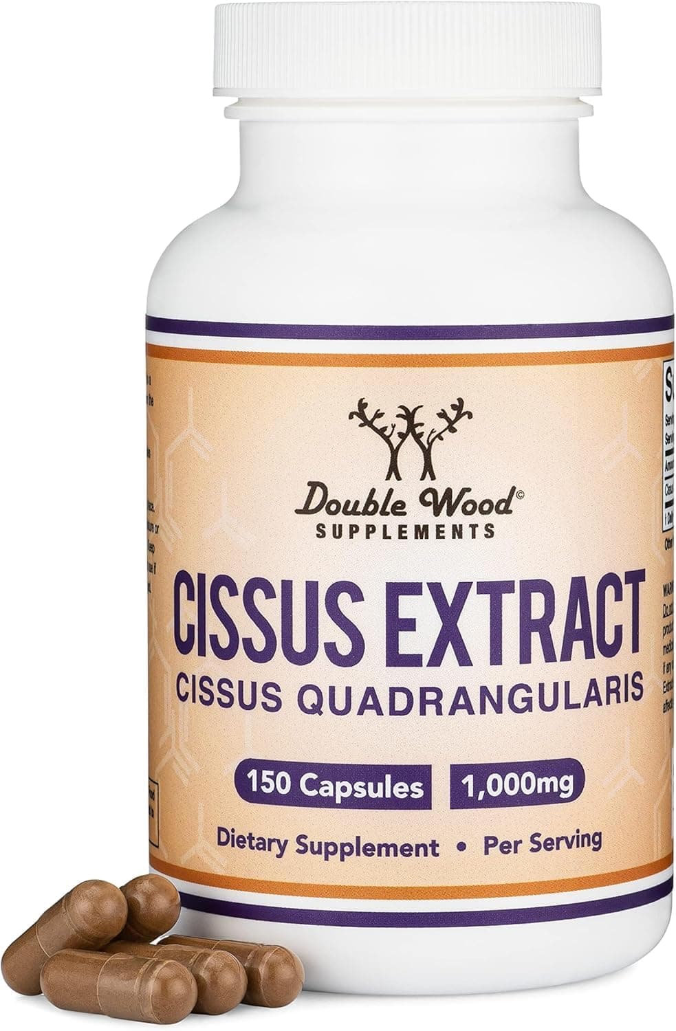 Double Wood Supplements Cissus Quadrangularis Super Extract, 150 Capsules (Non-GMO, Gluten Free) Dietary Supplement for Joint and Tendon Health, 1000mg Serving Size