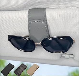 Magnetic Leather Sunglass Holder for Car, Sunglasses Clip for Car Visor, Auto Interior Accessories Universal for Different Size Eyeglasses (Grey)