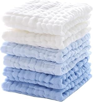 Baby Washcloths - Soft Face Cloths for Newborn, Absorbent Bath Wipes, Burp Cloths or Towels, Baby Registry as Shower. Pack of 6-12x12 inches (Blue)
