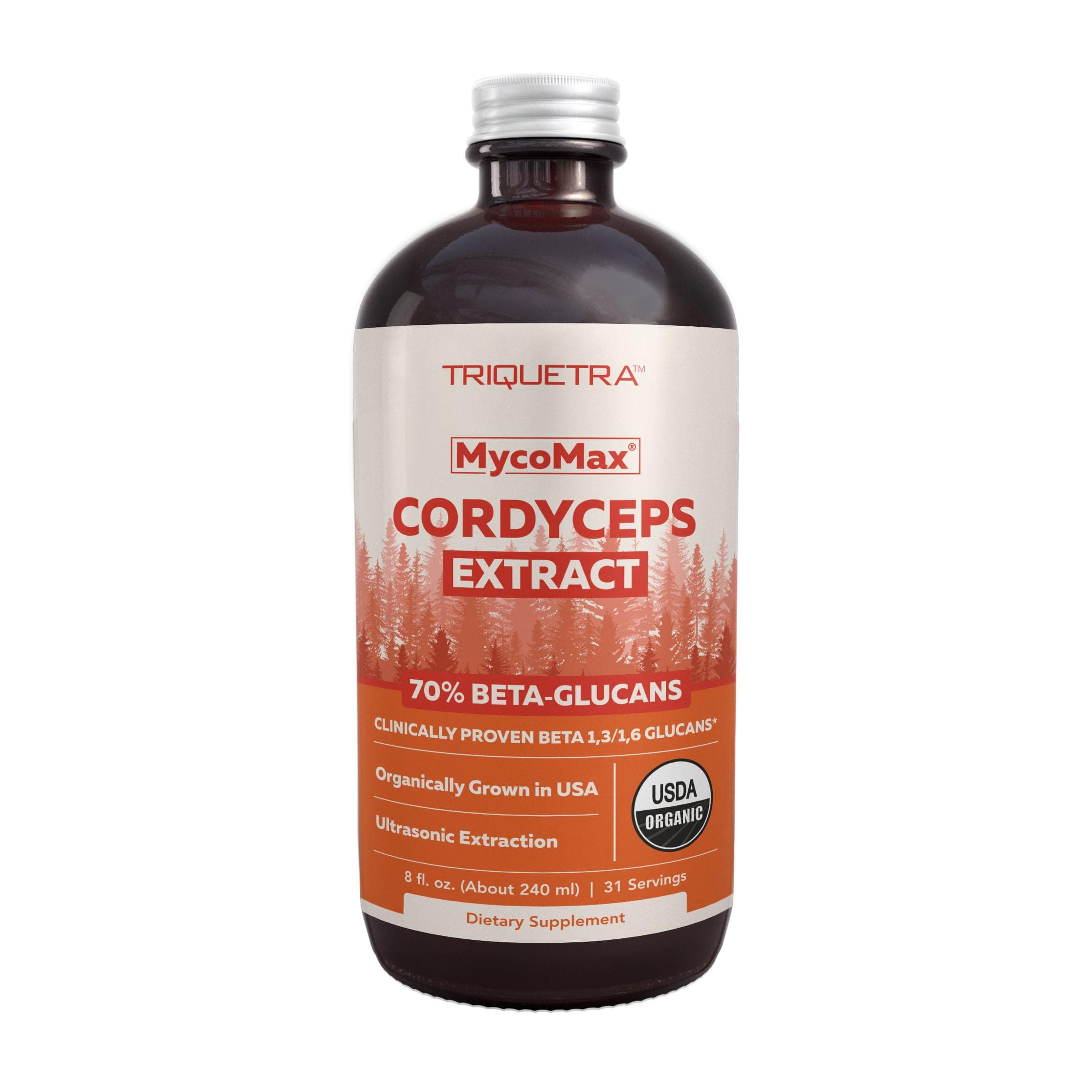 Organic Cordyceps Mushroom Extract - 70% Beta Glucans - Highest Active Nutrient Levels, Max Potency Cordyceps Tincuture, US Grown + Ultrasonic Extraction - Performance, Immunity and Energy - 8 oz.