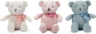 100% Organic Cotton Teddy Bear Plush Toy Gift Set, 3 Pack of 6.5" Baby Stuffed Animals for Baby Shower Decorations & Newborn Gifts