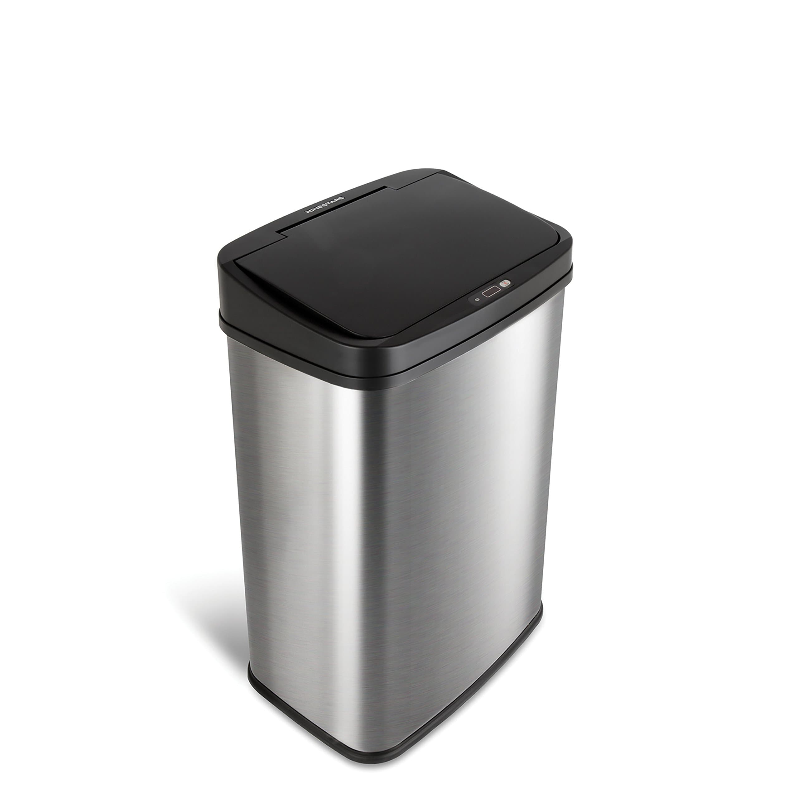 13 Gallon Automatic Trash Can, 50L Touchless Motion Sensor Garbage Can with Odor-Sealing Lid, Rectangular Stainless Steel, Black Trim