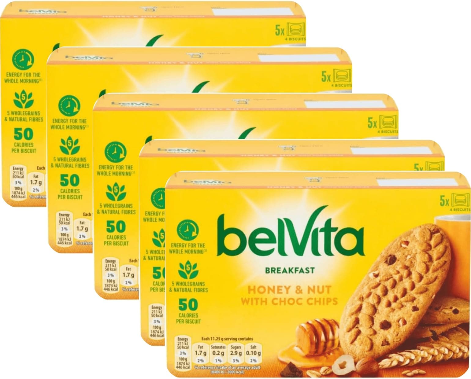 Belvita Honey & Nut with Choc Chips Breakfast Biscuits - Pack of 3x, 5x, 10x (10)