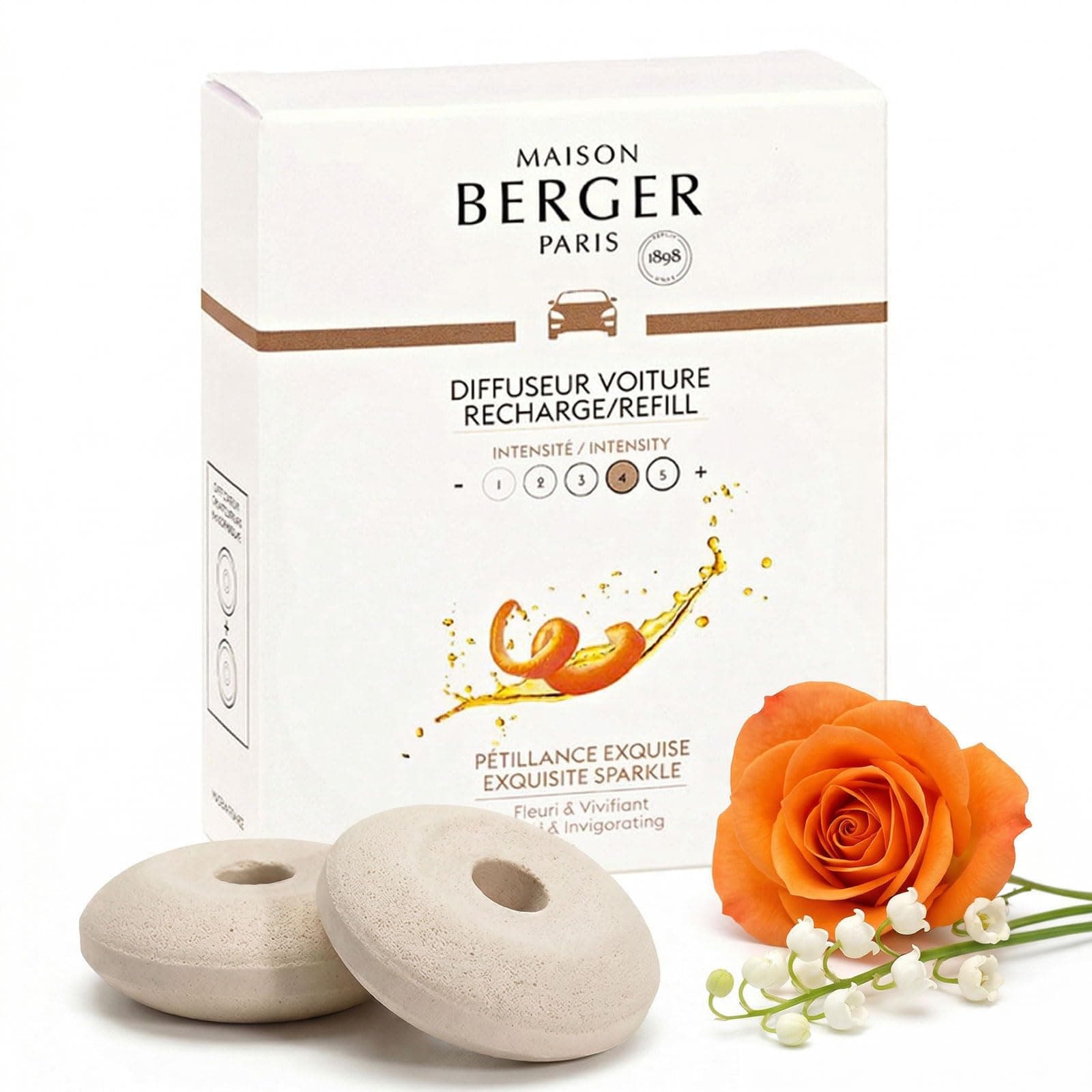 Luxury Car Diffuser Refill Set – Ceramic Inserts for Vent Clip Diffusers, 4-Week Passive Diffusion, Premium In-Car Fragrance Refill, Made in France (Exquisite Sparkle)