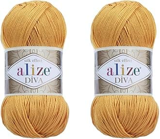 Alize Diva Yarn 100% Microfiber Acrylic 2 Skeins 200gr 767 yds (Saffron)