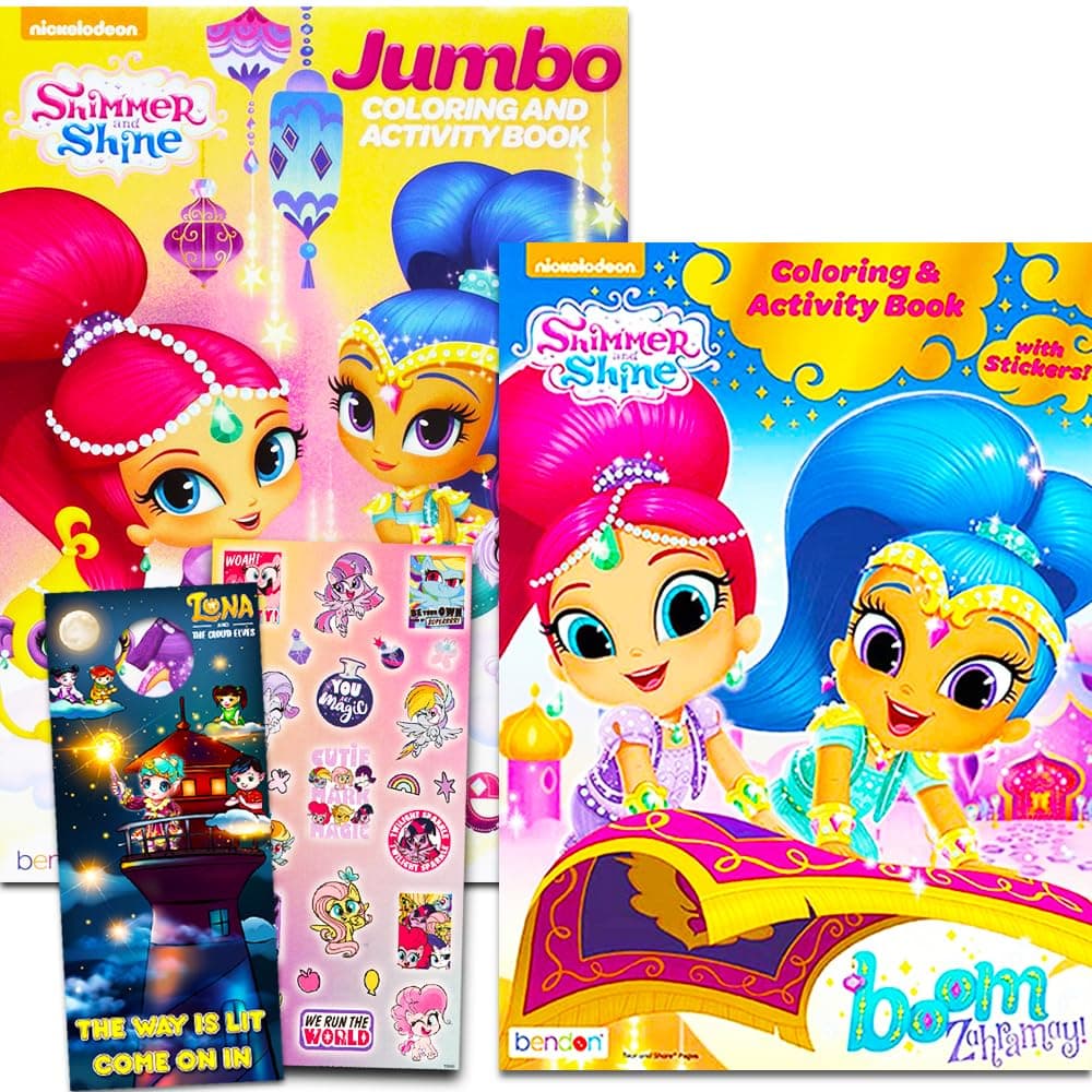 Shimmer and Shine Coloring Book Bundle Set -- 2 Books, Over 50 Stickers, Crayons and Licensed "Little Princess" Stickers (Shimmer and Shine Party Supplies)