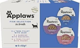 100% Natural Wet Cat Food Pot, Multipack Fish Selection in Broth 60g Pots (Pack of 4, Total 32 Pots)