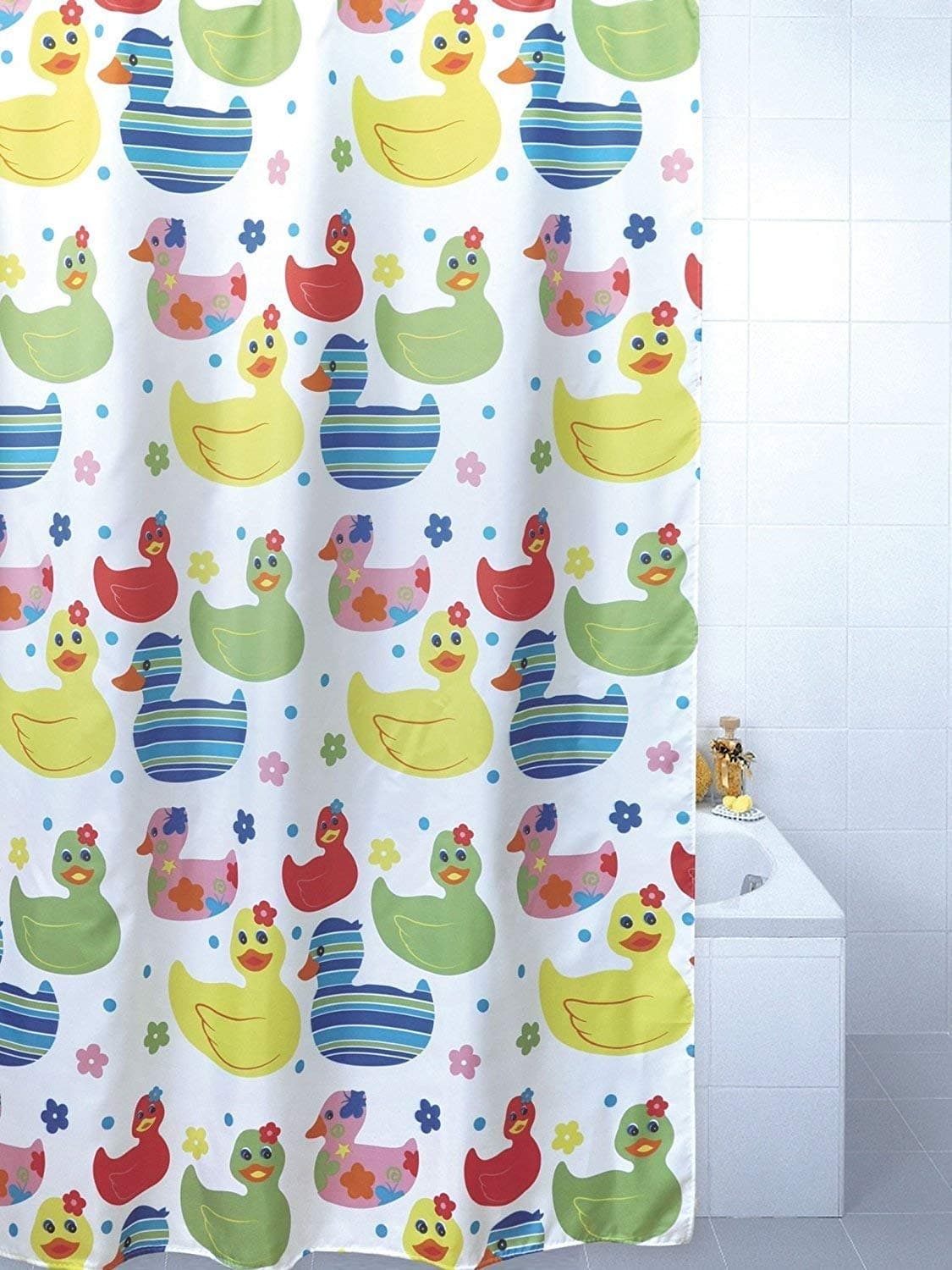 Quackers Duck Polyester Shower Curtain 180cm x 180cm includes Hooks by Blue Canyon