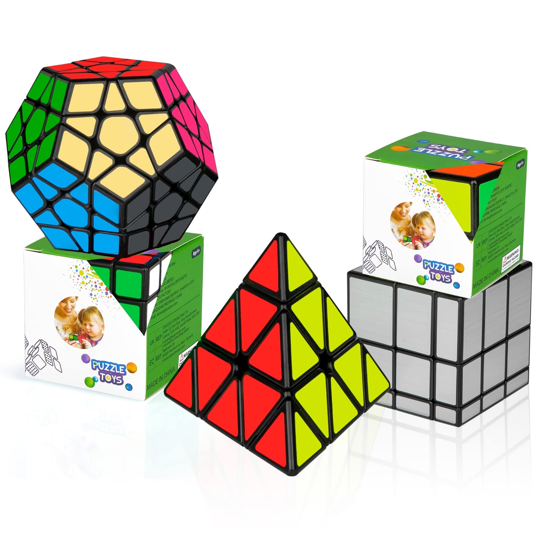 Cooja Cube Set 2x2 4x4 Pyraminx Megaminx Mirror Cube, Pyramid Puzzle Dodecahedron Magic Cube 3D Cube Puzzle Educational Toys, Pack of 5