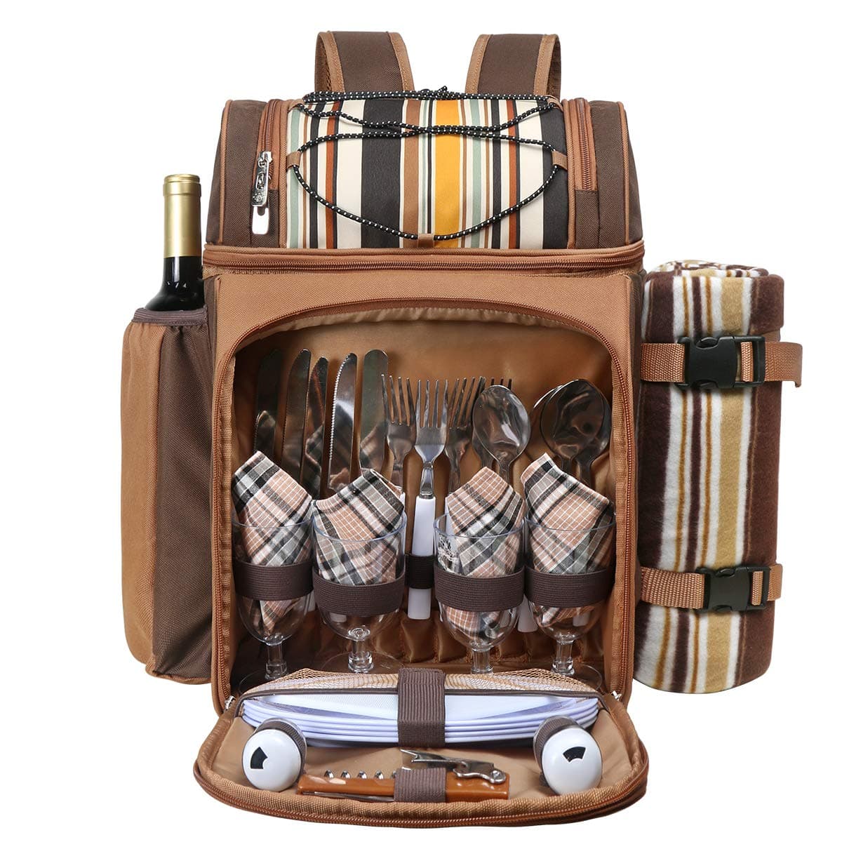 Picnic Basket Backpack for 4 Person with Insulated Leakproof Cooler Compartment, Wine Holder, Fleece Blanket, Cutlery Set, Wedding Gifts for Couples, Engagement Gifts